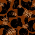 Light brown flowers on a background with abstract figures of dark brown and black colore